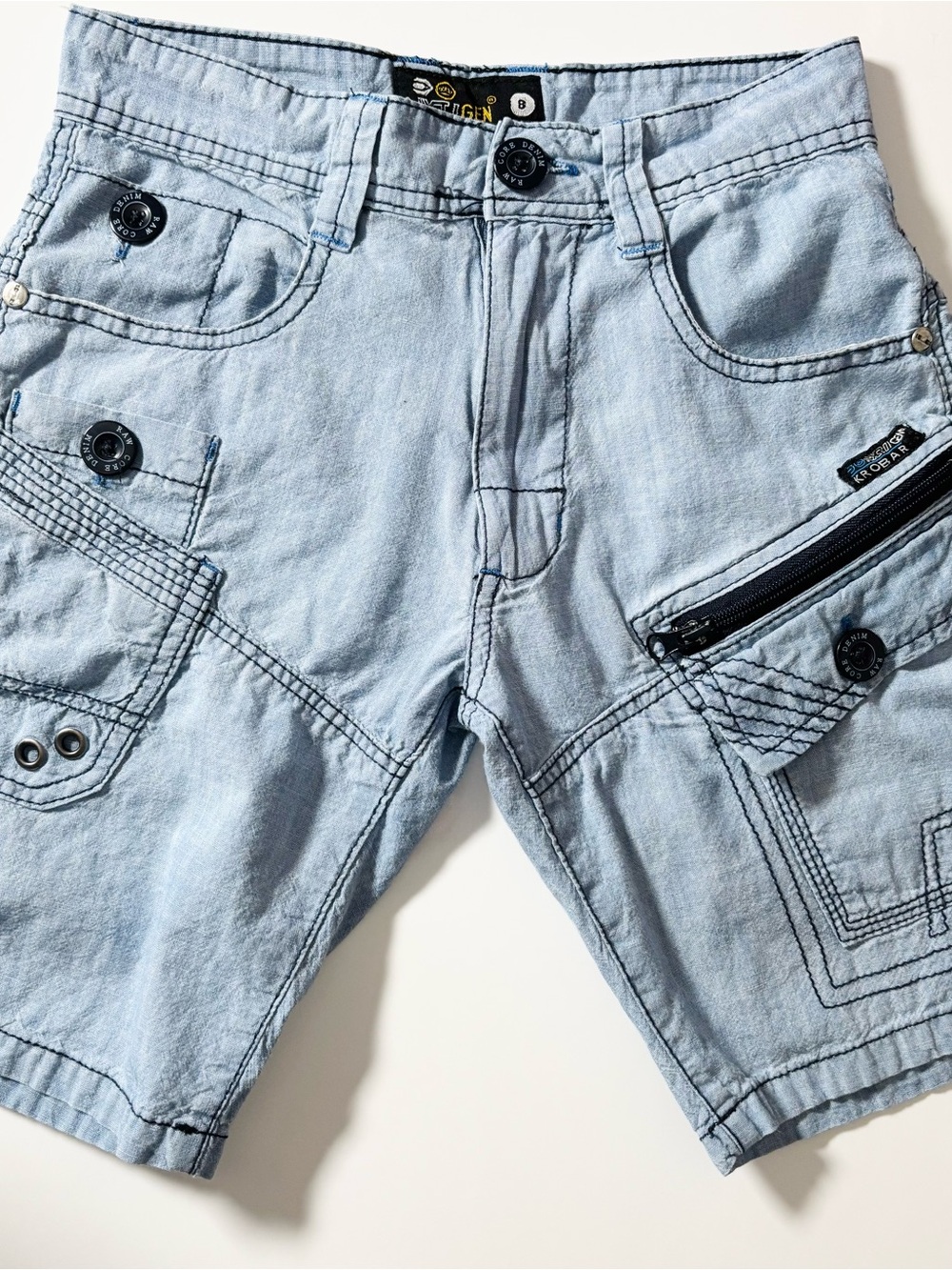 Vintage Y2K NXT/GEN Krobar Denim Cargo Shorts Boys 8 Retro Summer Zip Pockets